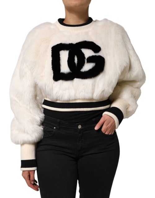 Logo-Embroidered Faux Fur Sweatshirt — White