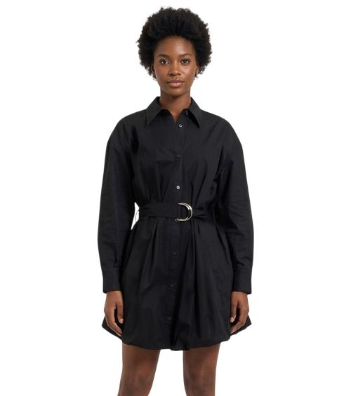 Black Solid Shirt Collar Mini Dress