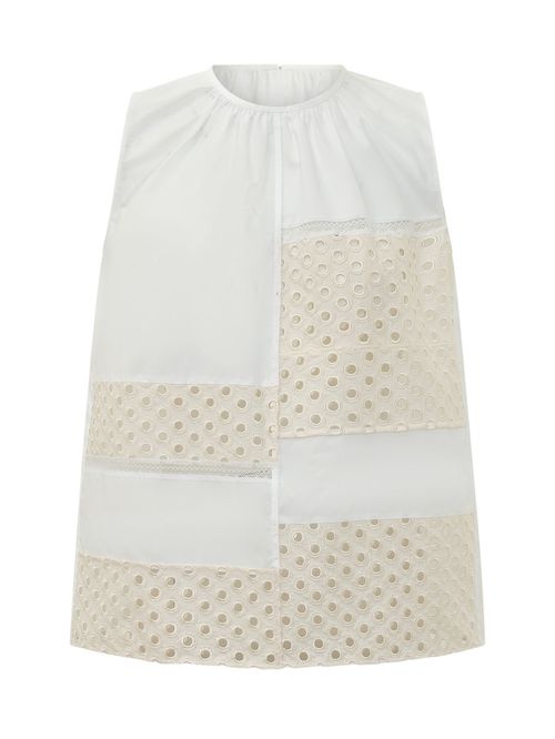 White Embroidered Round Neck Top