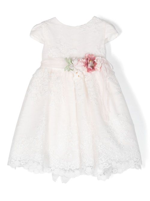 Floral-embroidered tiered tulle dress - White