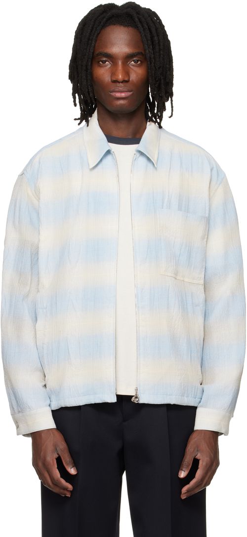 Blue & Beige Striped Zip-Up Shirt