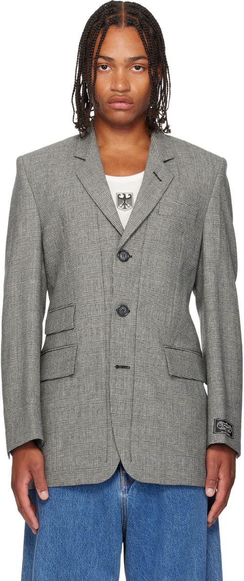 Gray Fitted Zip Tailored Blazer