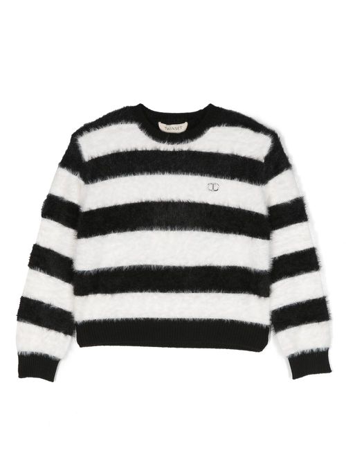 Striped brushed jumper - White
