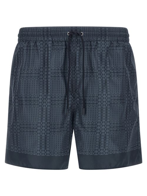 Incrocio GG Print Swim Shorts — Blue