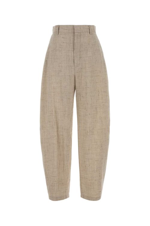 Melange Sand Jersey Wide-Leg Trousers — Beige