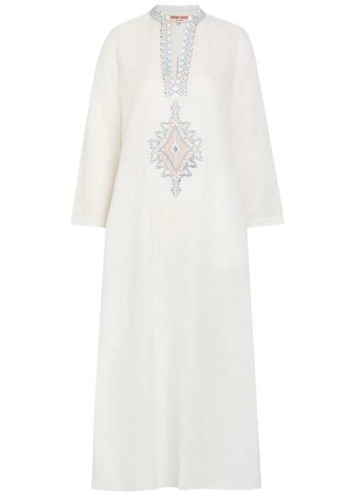 Jenna Embroidered Linen-blend Midi Kaftan Dress