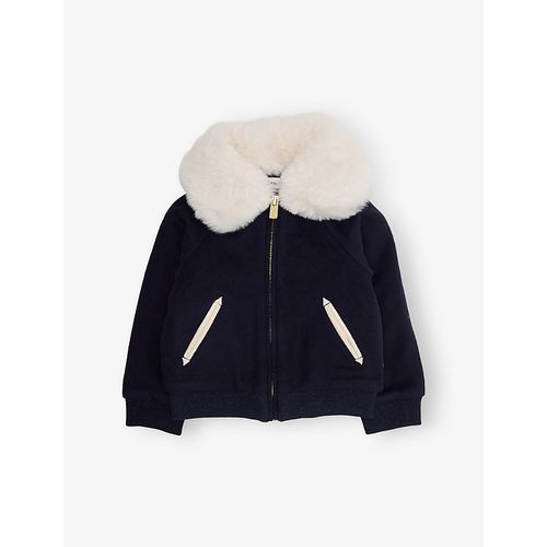 Contrast-Collar Sequin-Patch Wool-Blend Jacket