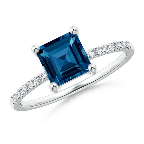 Angara 1.35 Carats Square London Blue Topaz Ring with Diamond Studded Shank in Platinum