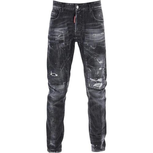 Dsquared2 Mens Tidy Biker Jean Worn Faded Style Black Jeans Cotton - 30 Waist