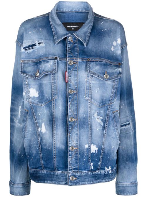 Distressed-effect denim jacket - Blue
