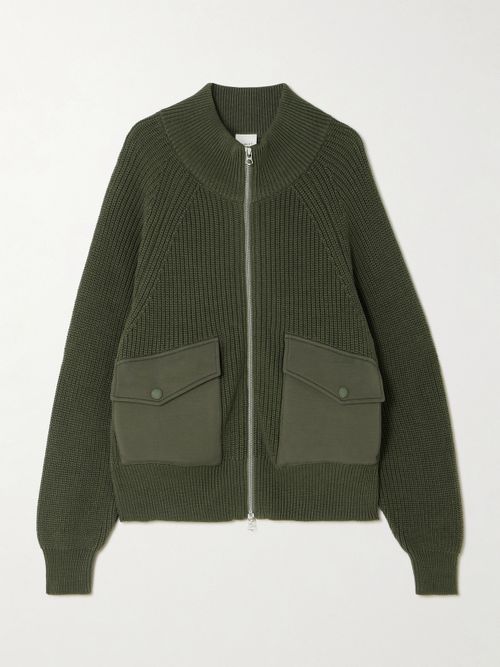 Tessa Doublesoft-trimmed Ribbed Cotton Cardigan - Green