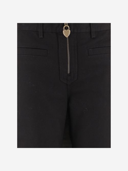 Cotton Wide-Leg with Front Zip Trousers — Black