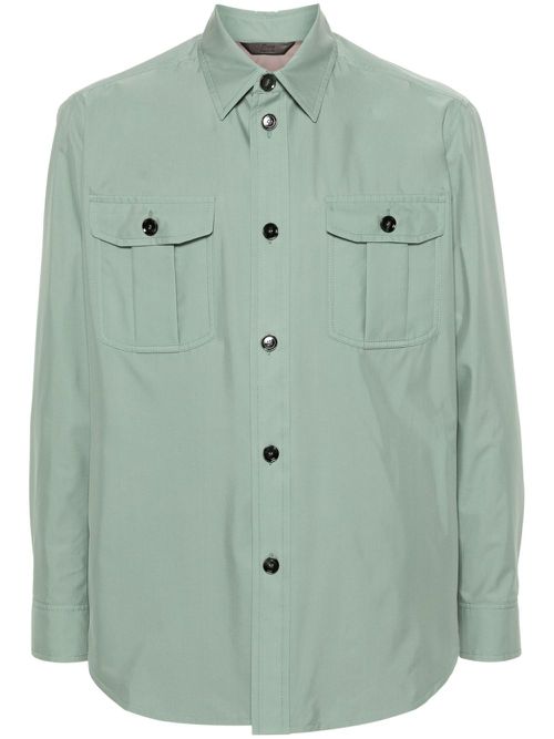Safari-pocket silk shirt jacket - Green