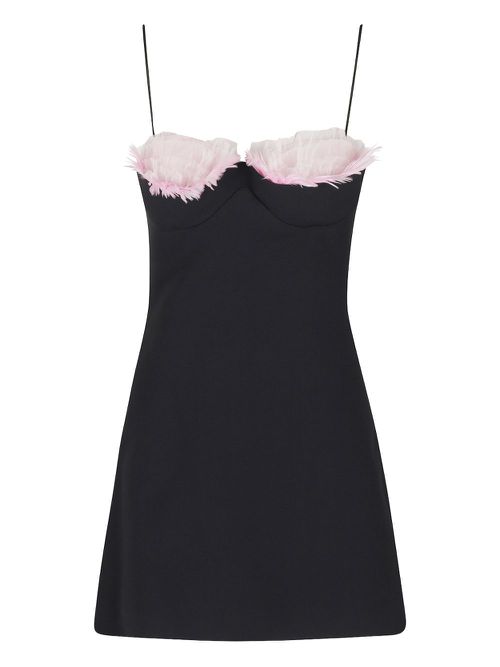 Feather-trimmed sweetheart-neck dress - Black