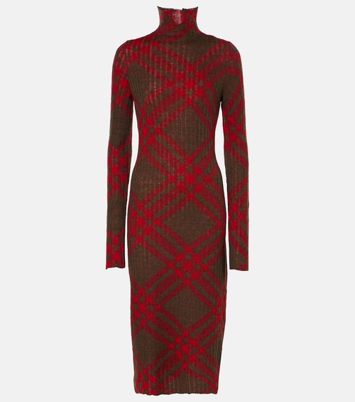Check ribbed-knit midi dress