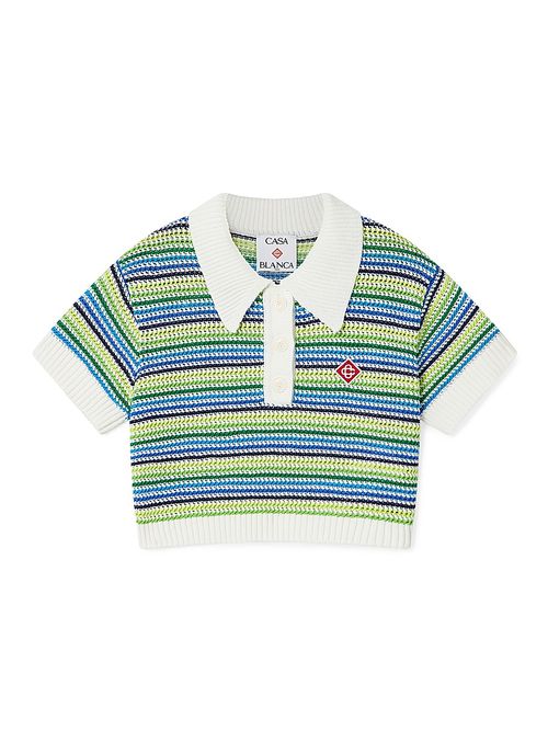 Little Girl's & Girl's Stripe Crochet Crop Polo Shirt