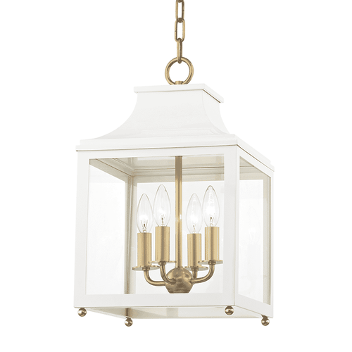 Aged Brass Soft Off White Four Light Lantern from the Leigh Collection