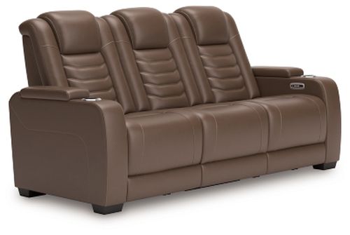 High Impact Dual Power Leather Reclining Sofa Leather, Tobacco