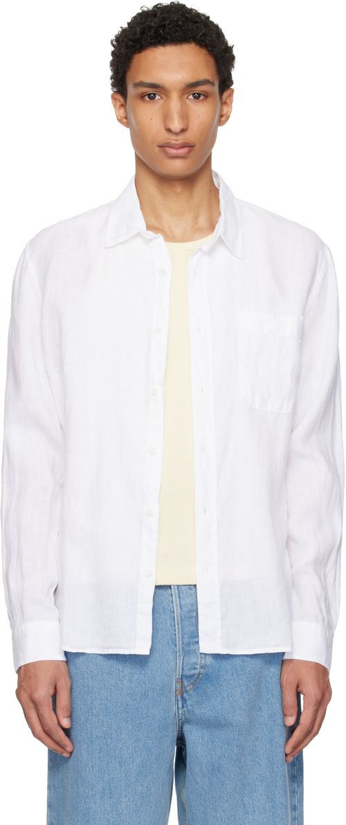 White Relaxed Linen Long Sleeve Shirt