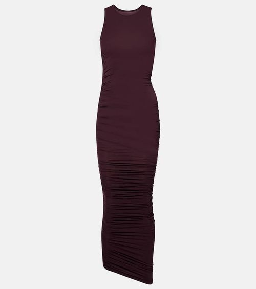 Ruched sheer midi dress