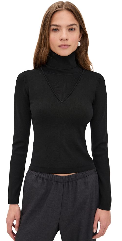 Trompe L'oeil Layered Turtleneck Black
