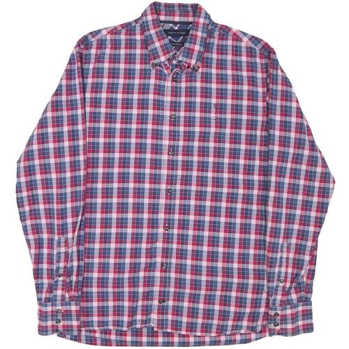 TOMMY HILFIGER Mens Red & Blue Check Shirt M Button Down Cotton Blend Casua