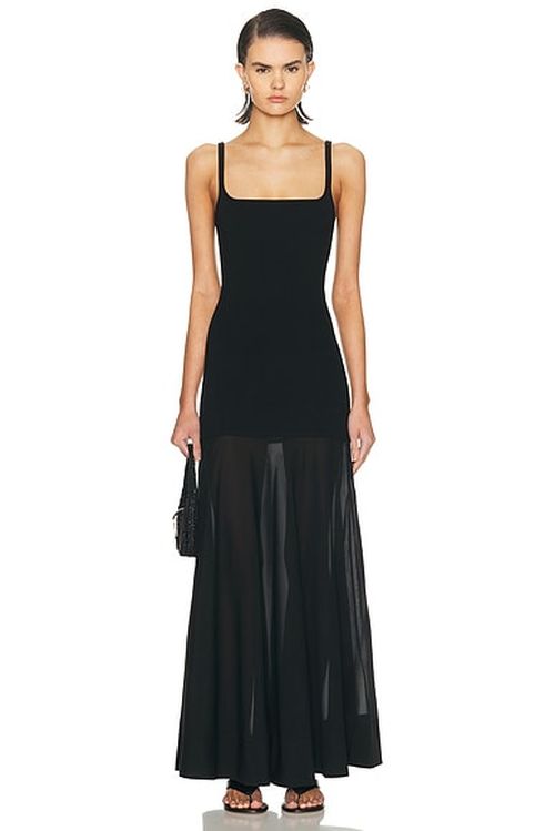St. Agni Sheer Silk Circle Hem Dress in Black - Black. M also in