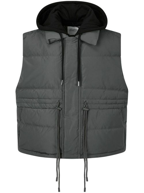 Detachable drawstring-hood down vest - Grey