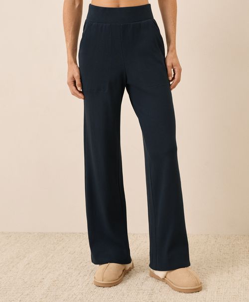 Women's Midnight Blue Easy Rib Wide Leg Lounge Pant
