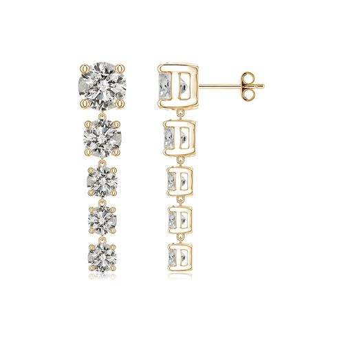 Angara 4.26 CTW Graduated Round Diamond Five-Stone Dangle Earrings in 18K Yellow Gold