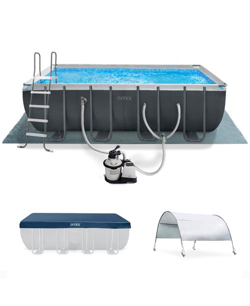 18Ft x 52In Ultra Xtr Rectangular Frame Swimming Pool Kit w/Pump & Canopy