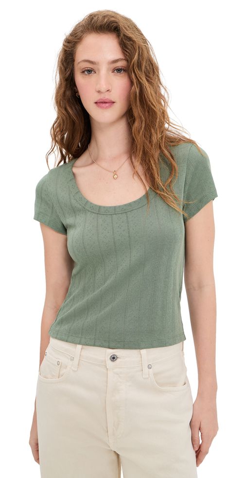 Lexi Pointelle Scoop Tee Olive
