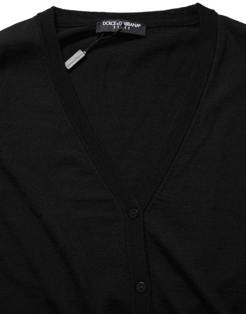 Virgin Wool Button-Front Cardigan — Black