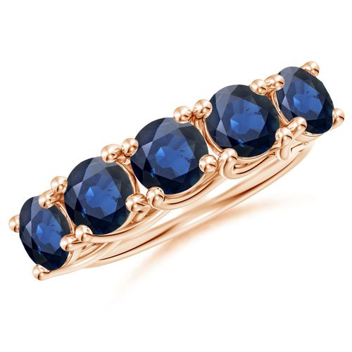 Angara 3.5 Carats Half Eternity Five Stone Blue Sapphire Wedding Band in 14K Rose Gold
