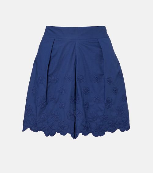 Embroidered floral cotton poplin shorts