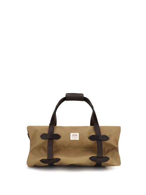 Rugged Twill with Leather Straps Top Handle Bag — Tan