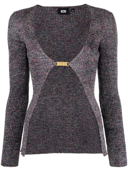 Glitter-Detailed Lurex Cardigan — Grey