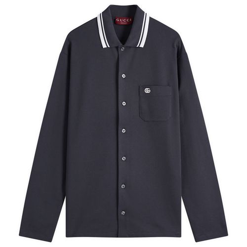 Men's Stretch Cotton Long Sleeve Polo Shirt in Dark Grey