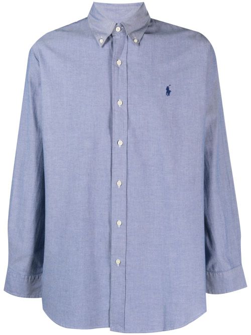 Logo-embroidered cotton shirt - Blue