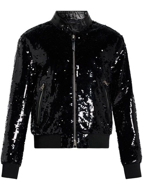 Sequin-embellished bomber jacket - Black