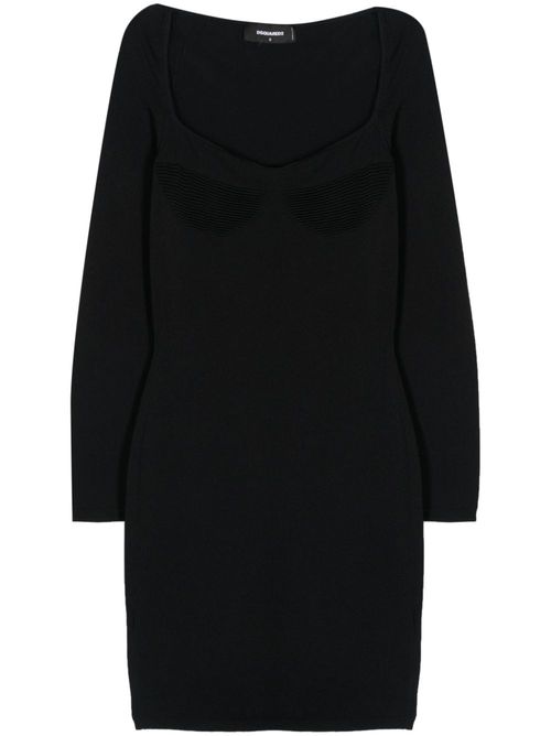 Knitted crepe mini dress - Black