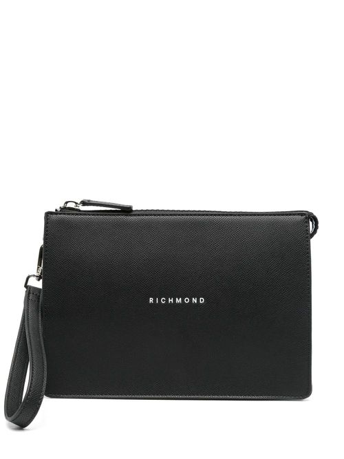 John Richmond logo-print clutch bag - Black