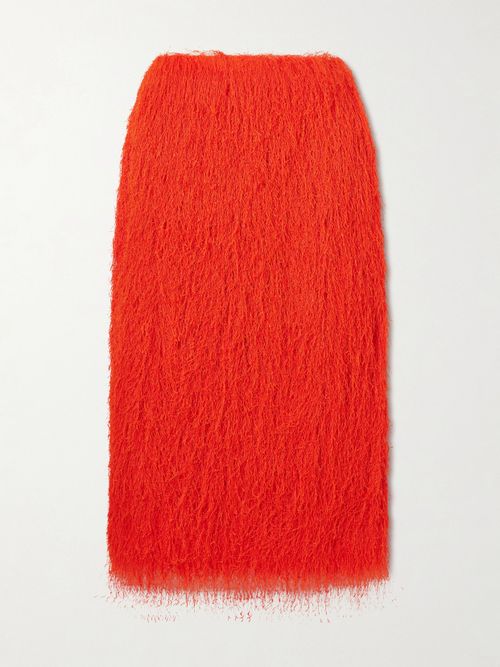 Fringed Knitted Midi Skirt - Red