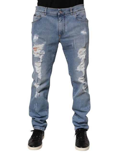 Distressed Slim-Fit Denim Jeans — Blue
