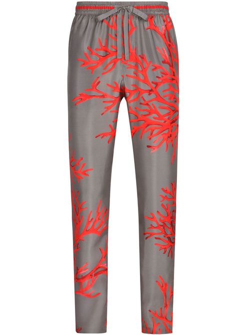 Coral-print silk jogging trousers - Grey