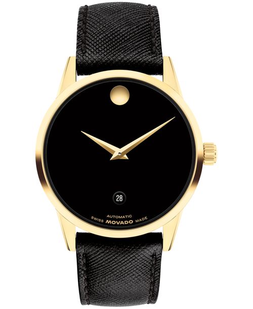 Men's Museum Classic Swiss Automatic Black Leather Watch, 40mm - Black