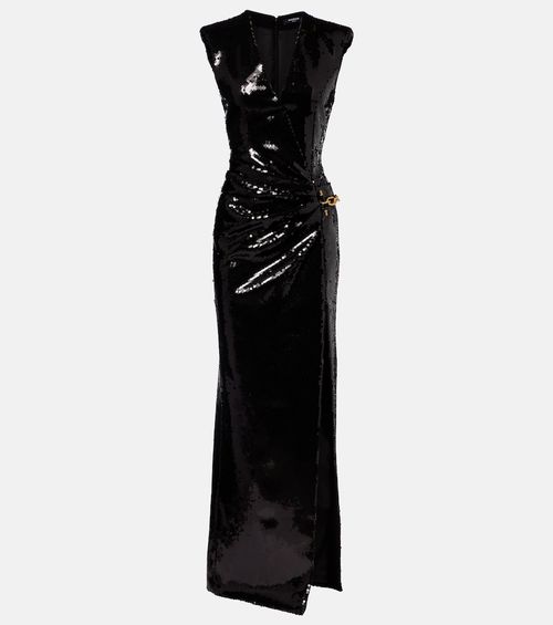 Chain-detail sequined gown