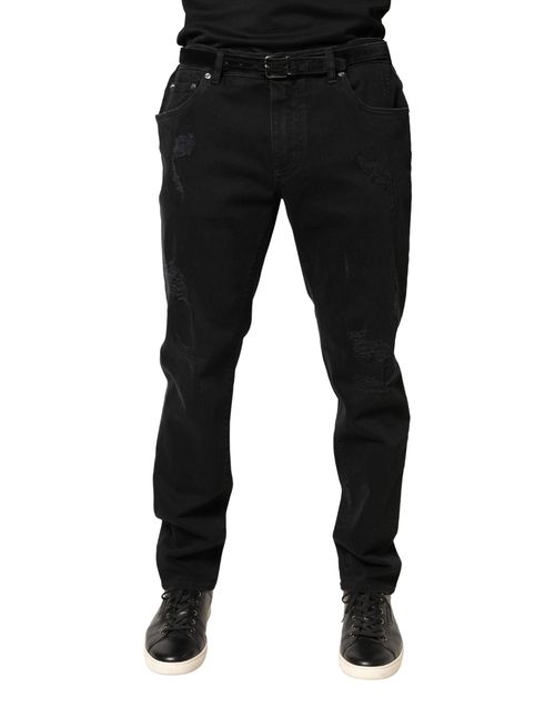 Tattered Skinny Denim Jeans — Black