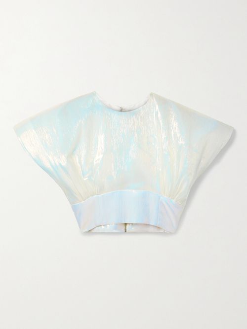 Cropped Iridescent Textured Silk-organza Top