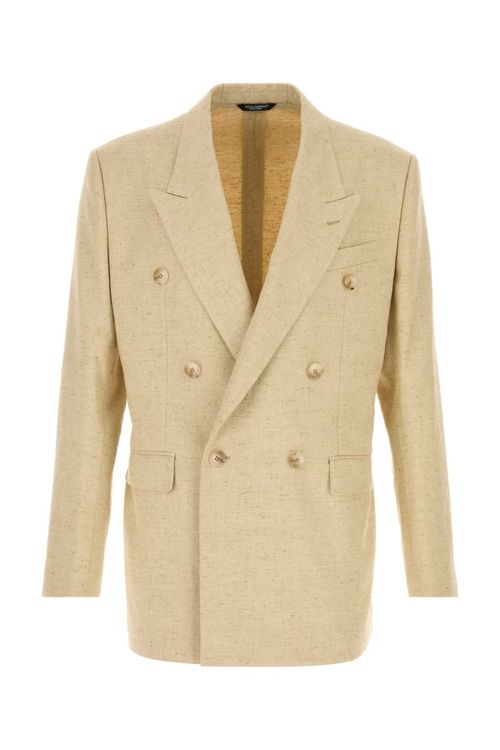 Hemp Silk Linen Double-Breasted Blazer — Beige